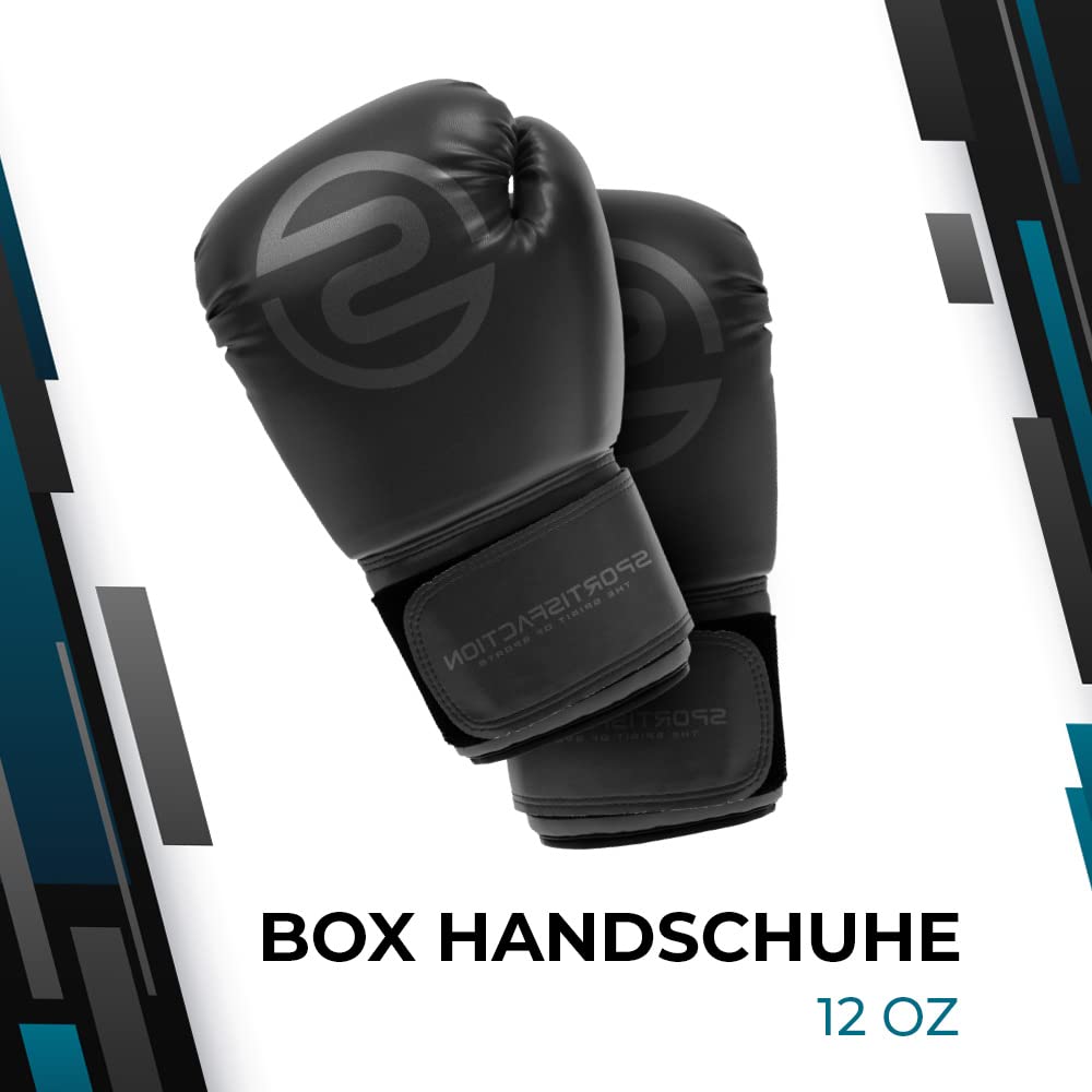 Boxhandschuhe Gewichtsklassen 8oz - 14oz | Boxhandschuhe Set inkl. Bandagen & Springseil | Boxhandschuhe schwarz hochwertiges PU-Leder | Schutz & Unterstützung der Handgelenke