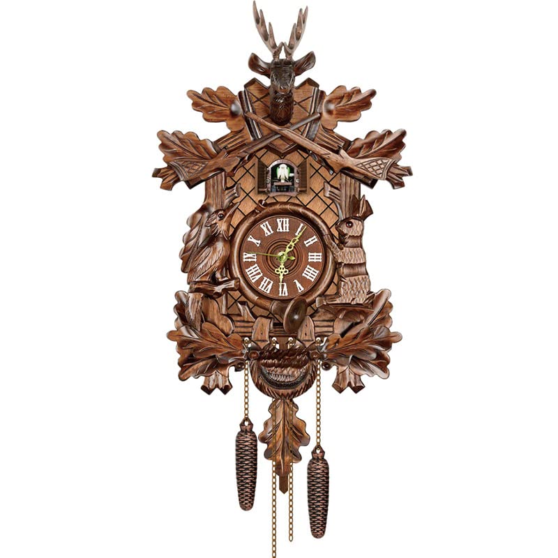 HIYTCU Cuckoo Wall Clock, German Traditional Black Forest Cuckoo Clock Style Cuckoo Clock for Living Room, Bedroom, Study, Office, Gifts for Family