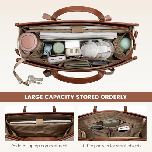 LOVEVOOK Women's Laptop Tote with Clutch, Vintage Leather Work Bag for Business or Office Use4