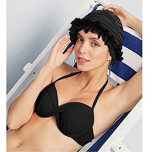 Women Swim Bathing Cap Vintage Elastic Swim Turban Retro Ruffles Swimming Hat Pool Party Ruffles Beanie Cap Non-Waterproof #TOP5