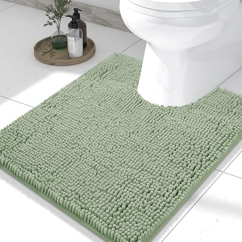 Smiry Luxury Chenille Toilet Rugs U-Shaped 24x20, Soft Absorbent Non-Slip Contour Bathroom Rugs for Toilet, Machine Washable Contoured Bath Mats, Sage Green