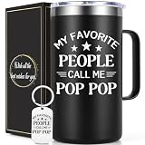 Lifecapido Pop Pop Father's Day Gifts, My Favorite People Call Me Pop Pop 20oz Insulated Coffee Mug with Key Chain, Pop Pop Gifts, Father's Day Gift for Grandpa, Black