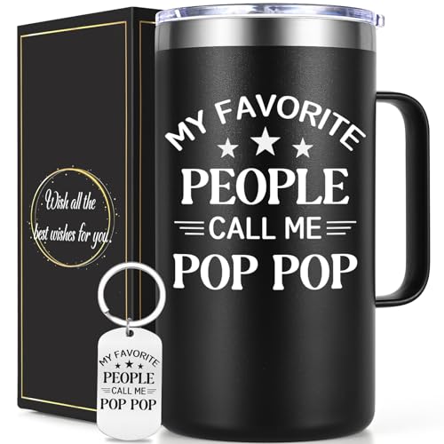 Lifecapido Pop Pop Father's Day Gifts, My Favorite People Call Me Pop Pop 20oz Insulated Coffee Mug with Key Chain, Pop Pop Gifts, Father's Day Gift for Grandpa, Black