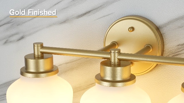 Image of Emak Modern Gold Bathroom Light Fixtures, 2-Light Vanity Lights with Milk Glass Shade for Bathroom, Mirror, VL122-GD-ML-2