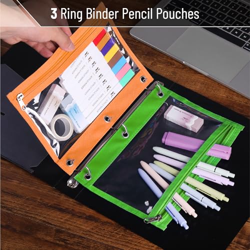 Image of Mr. Pen- Pencil Pouch for 3 Ring Binder, 5 Pack, 10 inchx7 inch, Smooth Zipper | Clear Window, Large Capacity Pencil Case with 3 Reinforced Grommets for School, Office, Supplies Storage | Clear Window, Large Capacity Pencil Case with 3 Reinforced Grommets for School, Office, Supplies Storage