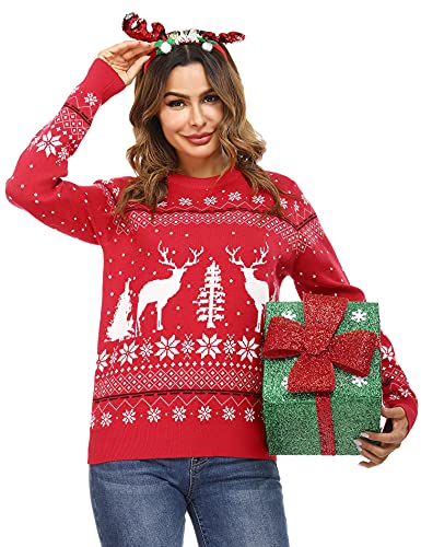 Image of Aiboria Matching Family Ugly Christmas Reindeer Snowflakes Sweater Pullover for Women /Men /Boys /Girls