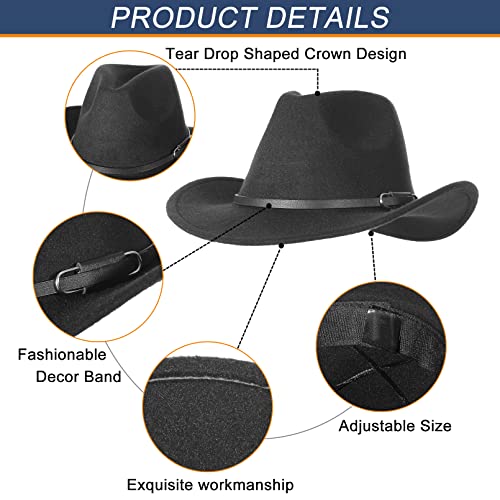 Gemvie Cowboy Hat For Men Women Classic Roll Up Brim Fedora Cowgirl Hat Western Cowboy Hat With Belt Black #TOP2
