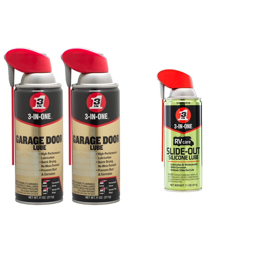 3-IN-ONE Professional Garage Door Lubricant Twin Pack + WD40 RV Slide Out Silicone Lube