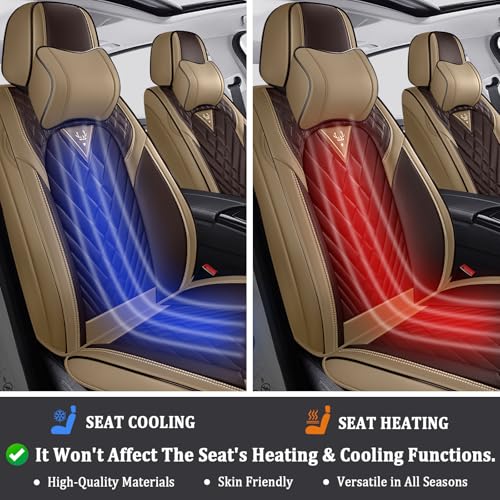 Image of Car Seat Covers Front Seats for Kia Telluride 2020-2026, Anti-Slip Full Coverage Car Seat Covers, Waterproof Nappa Leather Car Seat Cover Sets(2 Seats with Headrests /Brown Coffee)