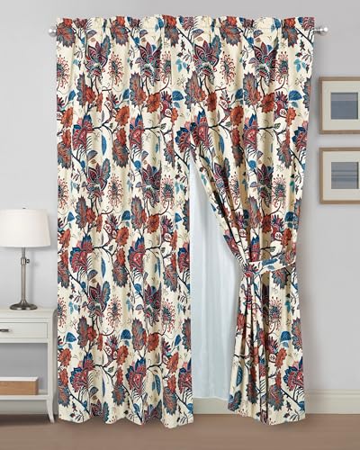 Chezmoi Collection 4-Piece Paradise Floral Window Curtain Set with Sheer
