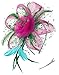 Fascinators Headband Tea Party Hats for Women Royal Wedding Hat Feather Mesh Hair Clip (1A-Green+Rose+Sky Blue)