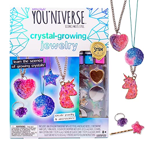 You*Niverse Just My Style Crystal Growing Accessories by Horizon Group USA, Girl STEM Kit, Design 8 Crystal Growing Accessories, Make Your Own Crystal Pendants, Sparkling Hair Pins, Ring & More