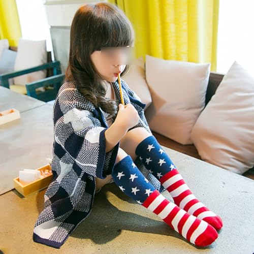 4 Pairs American Flag Socks Knee High Socks USA Middle Socks Star Stripe Patriotic Socks for Kids 4-6 Years Old4