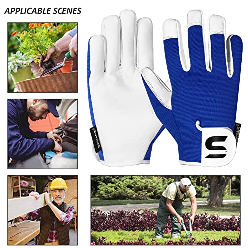 SAWANS Guantes de jardinería de Cuero para Mujeres y Hombres, Guantes de jardín a Prueba de Espinas para Mujeres y Hombres, jardinería, Guantes de Trabajo duraderos de Piel (Azul, M) - imagen 2