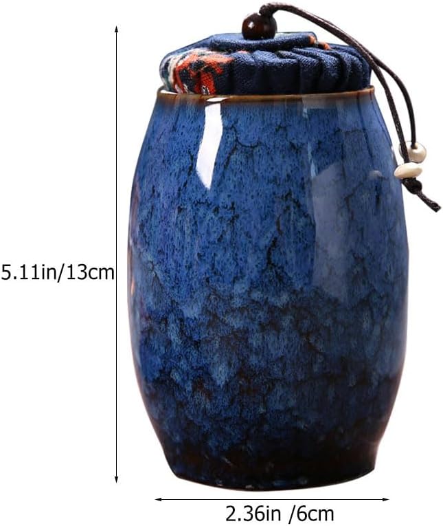 Angoily Kiln Tea Tea Jar Household Container Multi-function Canister Kitchen Holder Leaves Canister Loose Container Storage Jar Sealed Storage Pot (Blue)