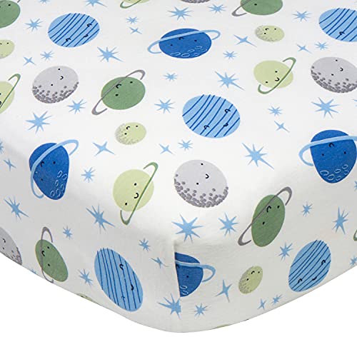 Image of Gerber Baby Boys Girls Neutral Newborn Infant Baby Toddler Nursery 100% Cotton Fitted Bedding Crib Sheet, Space Blue, 28 inch x 52 inch