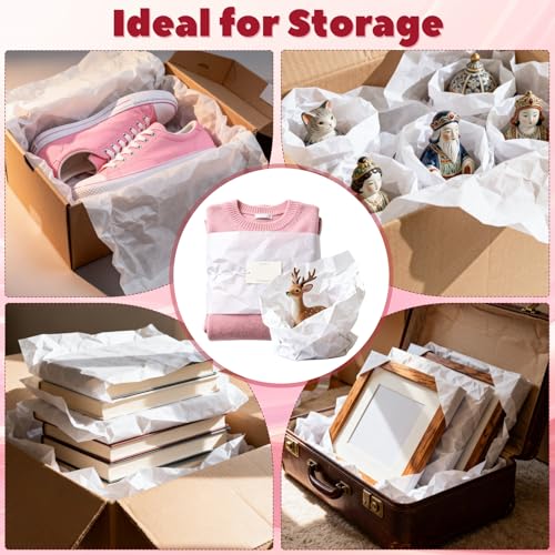 Image of 500 Sheets 15 x 20 Inch Acid Free Tissue Paper for Storage Wrapping Gifts | White Tissue Paper Unbuffered No Acid Paper Tissue Paper Bulk for Festival Packaging Gifts