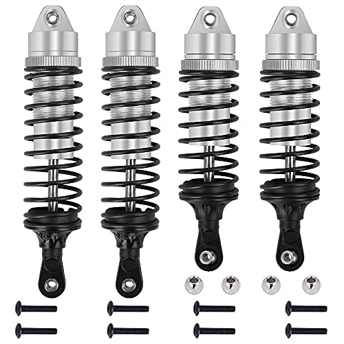 GLOBACT 4PCS Aluminum Front & Rear RC Shocks Upgrade Parts for 1/10 Slash 2WD/4x4 Shocks Rustler 4X4 Stampede 4X4 Hoss 4X4 RC Truck, Replace 5862 (Silver)