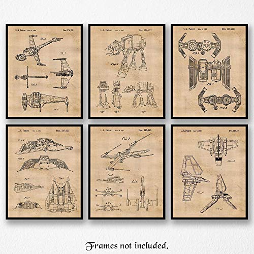 Vintage Star Vessels Vehicles Patent Prints, 6 (8x10) Unframed Photos, Wall Art Decor Gifts Under 25 for Home Office NASA Creator Garage Man Cave Gamer Student Teacher Comic-Con Sci-Fi Wars Movies Fan