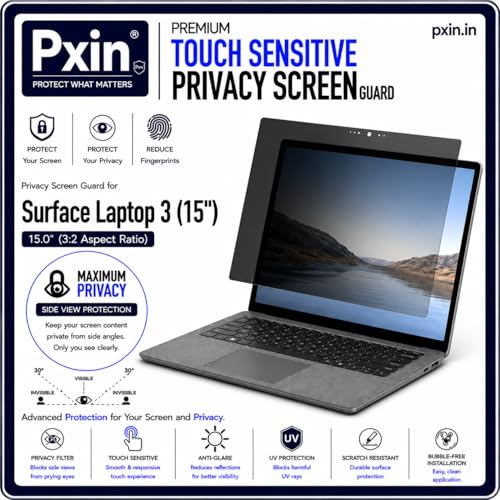 Image of Pxin Aura | Compatible with Microsoft Surface Laptop - 3 | 15 Inch - Touch Sensitive Privacy Screen | Anti Blue | Anti Glare | UltraThin for Hyper Touch | Anti UV | Privacy Filter