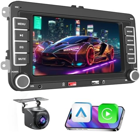 Car Radio for VW Golf 5 Tiguan Touran Passat Polo Skoda Caddy Seat with Wireless Carplay Android Auto, 7 Inch IPS 1280 * 720 Touch Screen Car Stereo With SWC AM/FM Radio Backup Camera