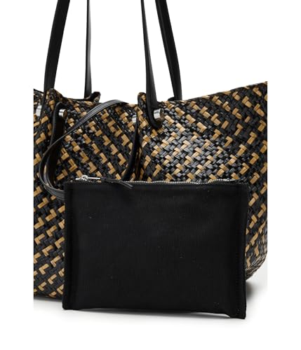 Bolso Tote de paja AllSaints Allington negro/natural miniatura 5