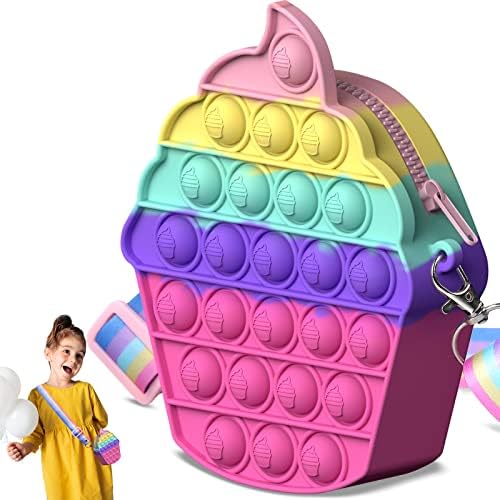 Pop Push It Bag, YOINGO Poppet Fidget Bag Toy Purse, 2 in 1 Popit Bag Handbags with Adjustable Shoulder Strap Length, Anti Stress Silicone Push Bubble Messenger Bag for Girls Kids Adults(Ice Cream)