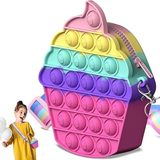 Pop Push It Bag, YOINGO Poppet Fidget Bag Toy Purse, 2 in 1 Popit Bag Handbags with Adjustable Shoulder Strap Length, Anti Stress Silicone Push Bubble Messenger Bag for Girls Kids Adults(Ice Cream)
