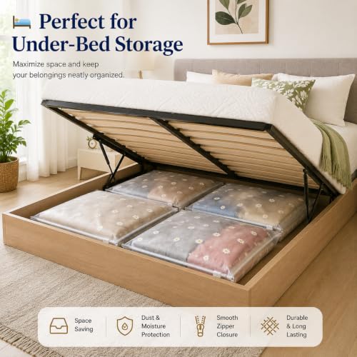 Image of PulGos 24 Pcs, 45 x 35 Cm Saree Cover for Storage | Floral Printed With Zip | Frosted Transparent Bags | Multipurpose Bag for Clothes & Accessories | Packing Covers for Wardrobe Organizer & Traveling