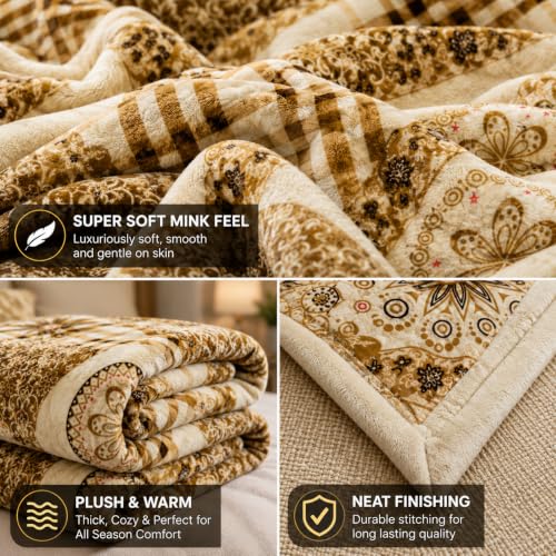 Image of Signature All Season Double Bed Blanket | Super Soft Plush, Lightweight & Cozy | 220 x 240 cm | 2.5 kg | Multi-Color Vibrant Print | Ideal for Winter, AC Use & Gifting (Golden Mandala)