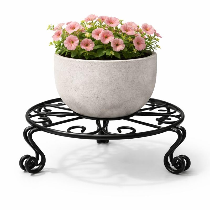 Image of Kundi Iron Plant Stand | Rust-Proof Flower Pot Holder for Indoor & Outdoor Use | Strong Metal Gamla Stand (Set of 3 Black)