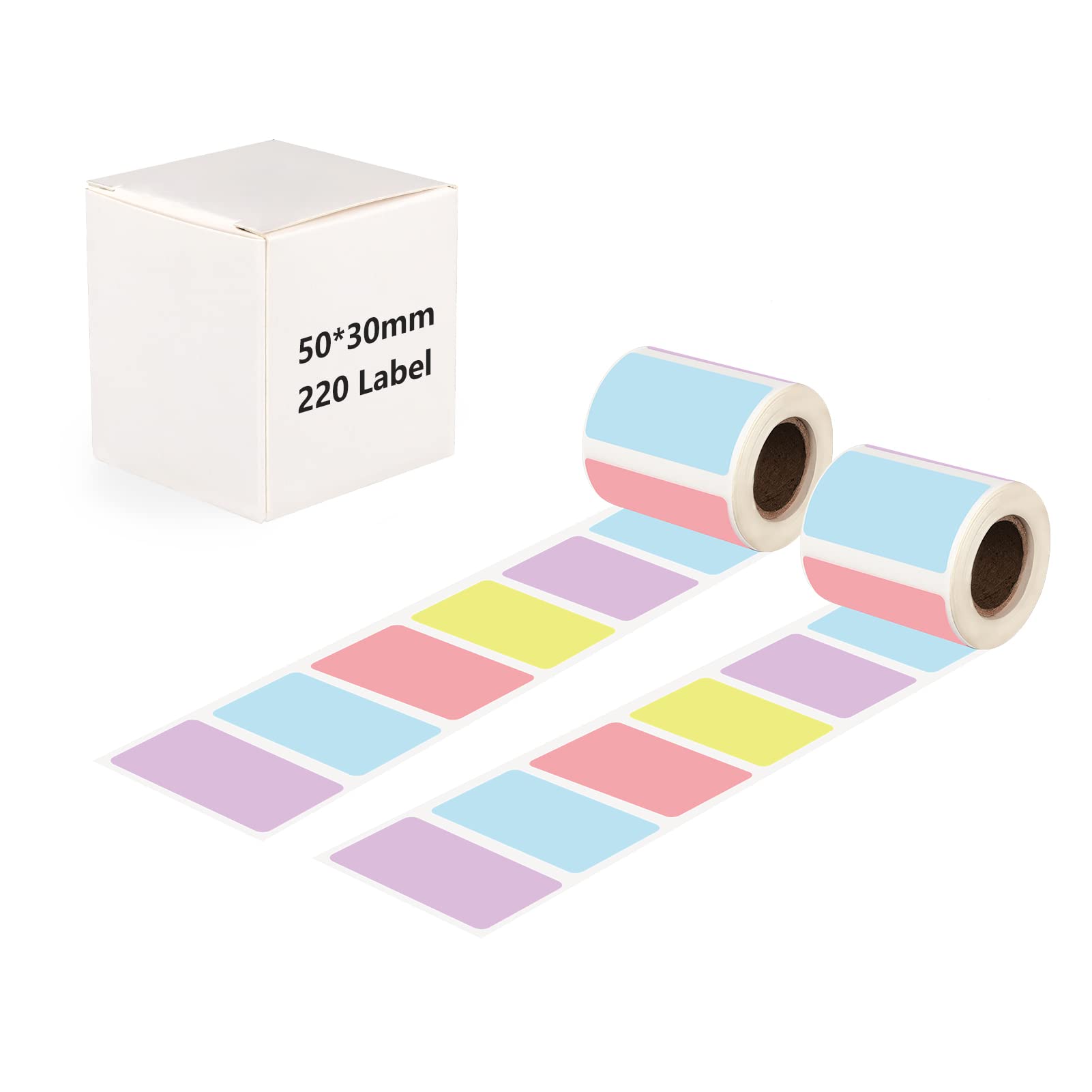 Photo 1 of GELTTULU Printer Thermal Sticker Paper Advanced Waterproof oilproof Resistant Fade Tear Scratch (50x30mm) Self Adhesive Thermal Stickers 220 Labels/Roll (2 Packs Colorful)