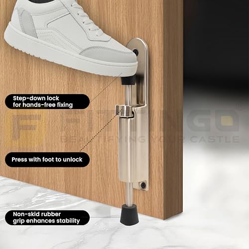 Image of Premium Kick Down Stopper /Door Magnet Stopper /Foot Operated Stopper /Heavy Duty Door Stopper /Zinc Alloy Magnetic Door Stopper - SS Finish - (Pack of 1)-| 3 Years Warranty |