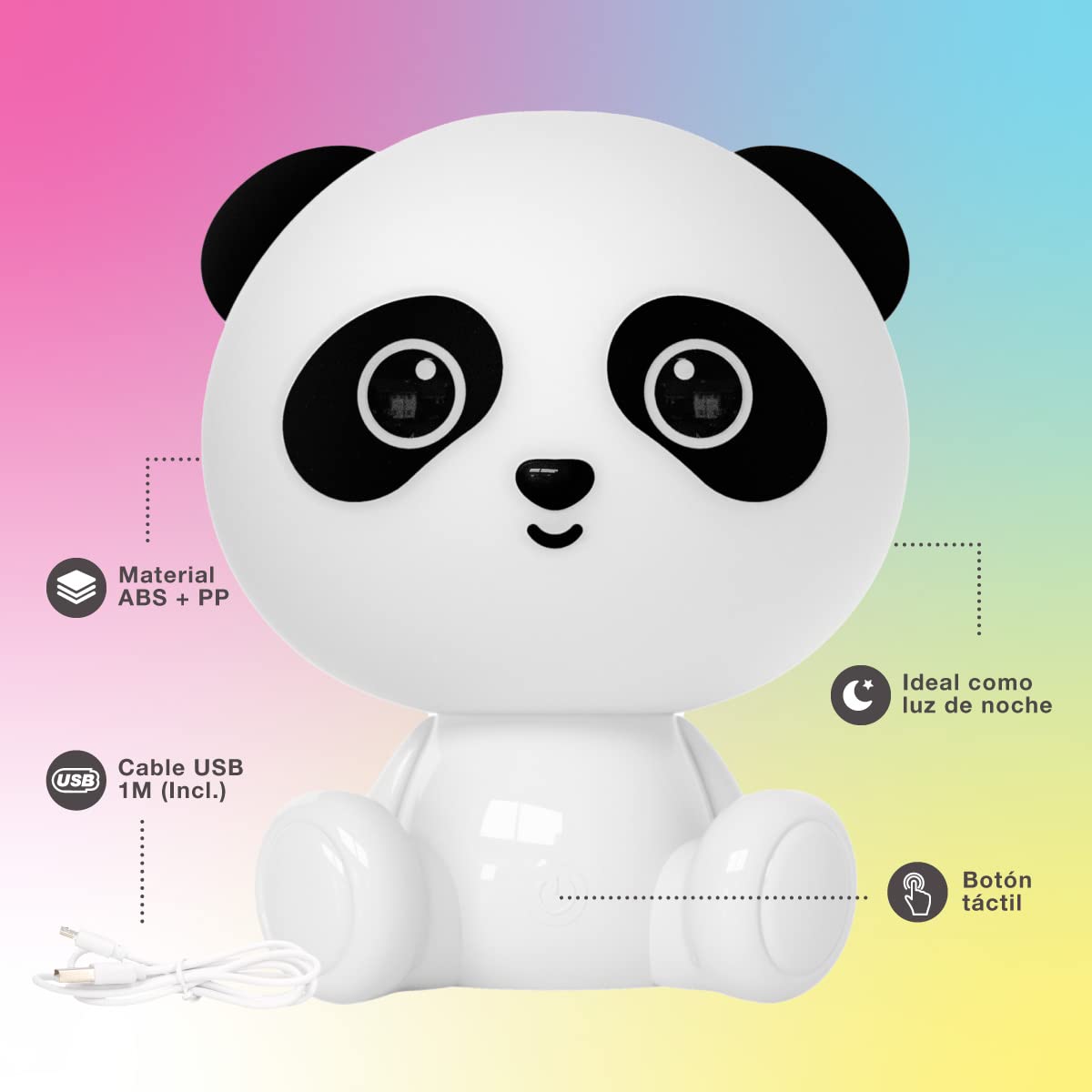 Luce notturna per bambini Panda LED 2,5W RGB + batteria ricaricabile per luce diurna Bianca
