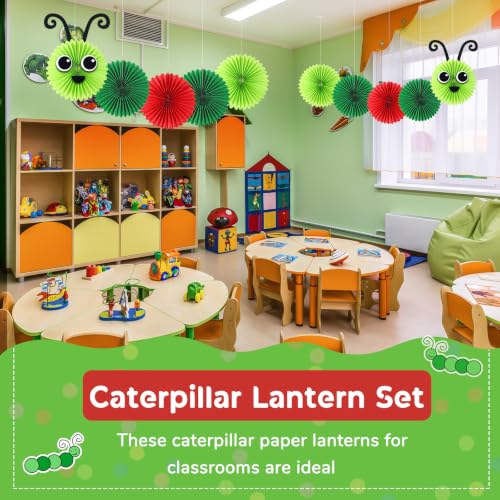 Image of Hortsun 14 Pcs Caterpillar Birthday Decorations 12 Inch 8 Inch Caterpillar Paper Lanterns for School Classroom Birthday Party Favors, with Eyes Mouth Feelers Glue Point(Red Green Color)