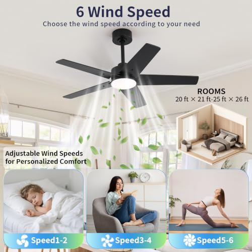 Image of 42 Inch Ceiling Fans with Lights and Remote for Bedroom Living Room Kitchen Home Office Indoor /Outdoor, 6CCT Dimmable, Dual Color 5 Blades, 6 Speed Reversible Quiet DC Motor, Black /Wood Grain