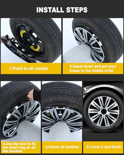 Image of ABX Hubcap Wheel Covers Hub Caps 16 Inch Set of 4 Black & Silver Universal Wheel Rim Cover R16 Stylish Car Decor Wheel Covers for Toyota Camry Nissan Mazda (black-09, 16 inch)