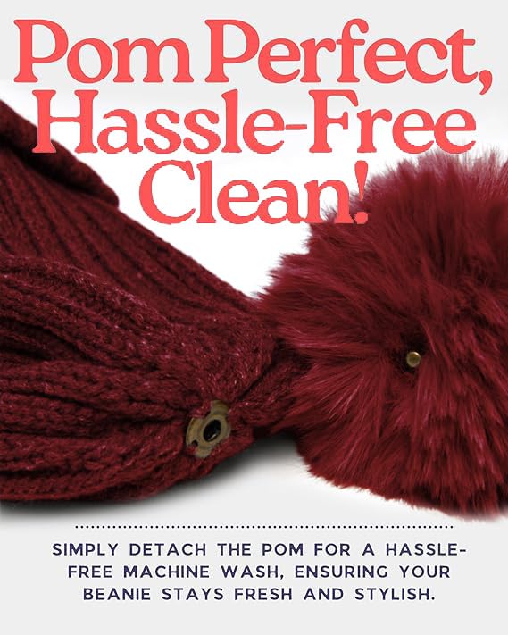 Funky Junque Toddler Winter Hat with Detachable Pom Poms, Warm Knitted Beanie Cap, Stretchy Fit for Girls and Boys Ages 1-64