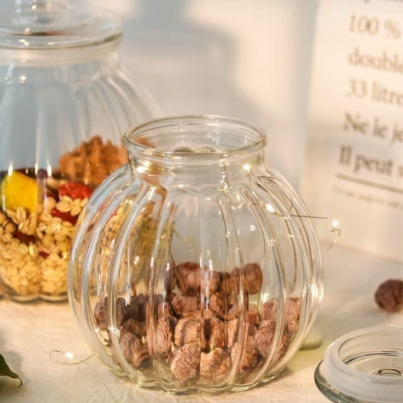 Sucrier, Sucrier en verre en forme de citrouille, pot de stockage des aliments, bonbons, biscuits avec couvercle