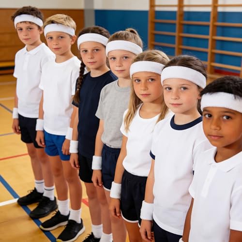 Image of Bememo 36 Pcs Neon Sweatbands Set for Kids 12 Headbands 24 Wristbands Bulk Sports Sweat Bands Athletic for Children Basketball Tennis Running Gym Student Gifts Glow Party