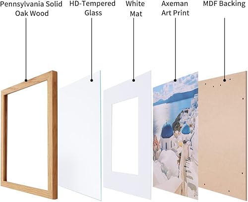 Miniatura 6 de Portarretratos de 16 x 20 pulgadas con paspartú para fotos de 11 x 14 pulgadas, marco de póster de madera maciza de roble con vidrio templado para