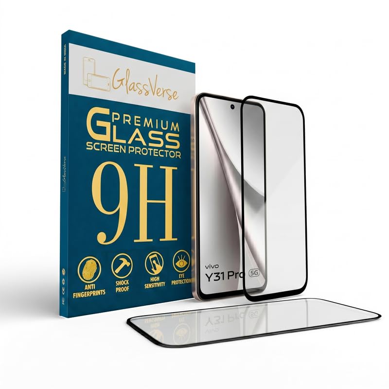 Image of GlassVerse PureView Tempered Glass for Vivo Y31 Pro 5G | Crystal Clear, 9H Hardness Screen Protector, Edge to Edge, Case Friendly, Hassle-less Installation Kit Included. (Pack of 1)