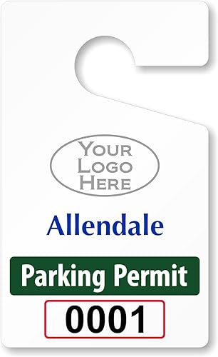 SmartSign Paquete de 50 etiquetas colgantes personalizadas para permiso de estacionamiento con texto en inglés «Add Your Logo and Text Here» 3 x 5