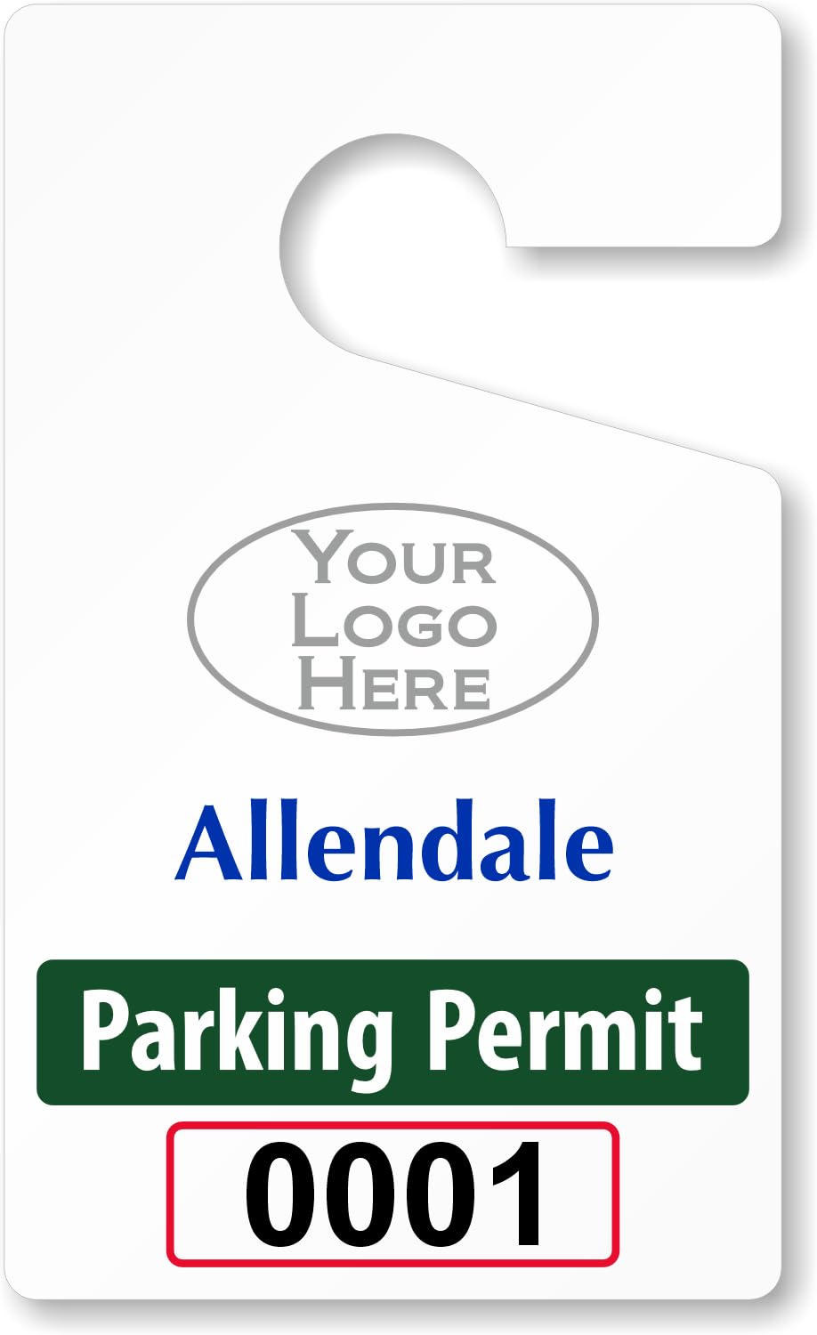 SmartSign (Pack of 50) Custom "Add Your Logo and Text Here" Parking Permit Hang Tags | 3" x 5" 20 mil Thick Plastic, Car Parking Pass, Black and White
