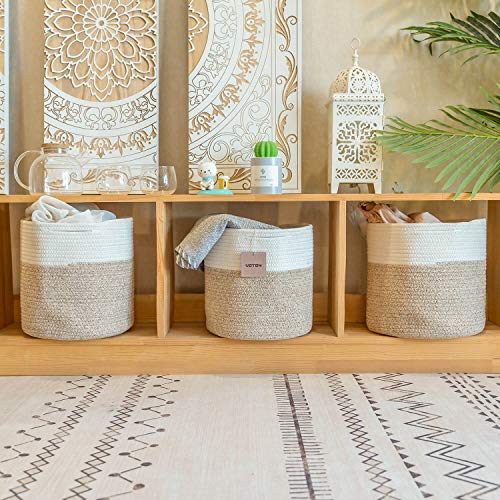 Voten Cube Storage Baksets Bins 11X11’’ Fit 12X12’’ Cube Storage Organizer Bookcases Shelving,Stylish&Durable Woven Cotton Storage Basket Containers For Organizing 3-Pack Beige #TOP4