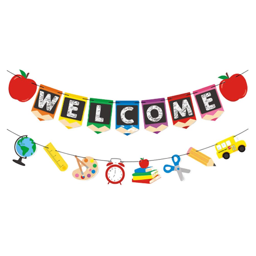 NUOBESTY 1 Set Welcome Back to School Banner First Day of School Bunting Banner for Starting Campus Classroom Hanging Decorations