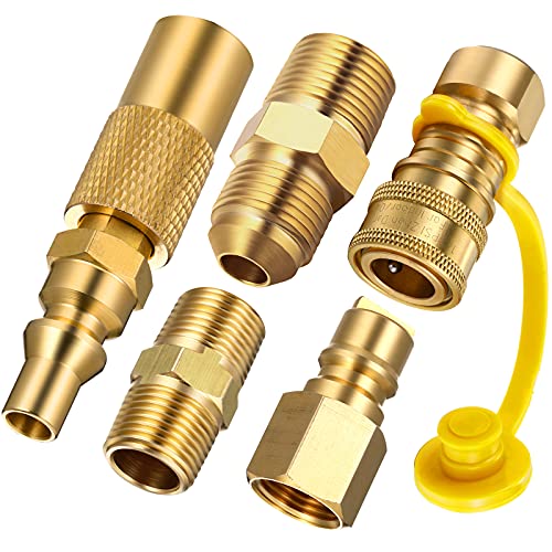 Mudder 5 Pieces 3/8 Inch Natural Gas Fitting for Propane Propane Hose Quick Disconnect Brass Pipe Fitting Hex Nipple 1/4 Inch Low Pressure Quick Disconnect or Connect for Blackstone Tabletop Grill