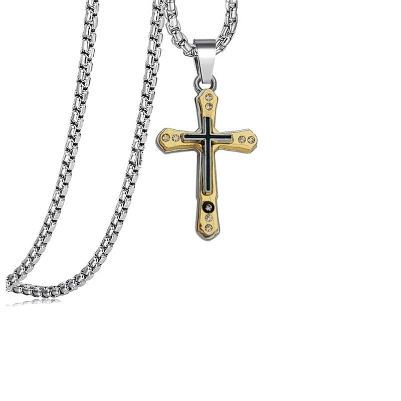 Religious Lord Jesus Christ Cross with Crystal Stone Stainless Steel Inspirational Christian Jewelry Meaningful Religious Gift for Boys