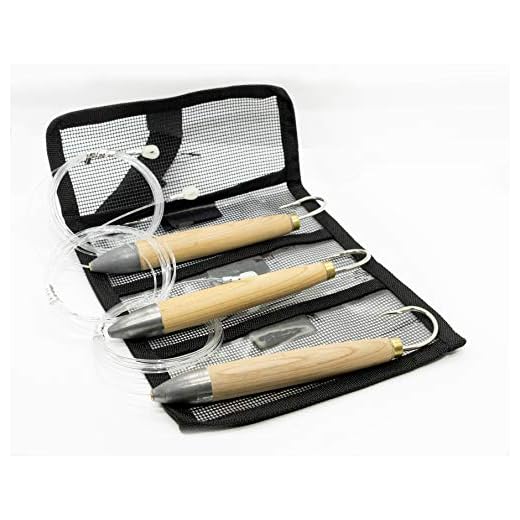 Set of 3 Cedar Plug trolling Fishing Lures 6 inch Natural Cedar Fully Rigged with 150 Lb Mono! Packaged in Black MESH Bag!