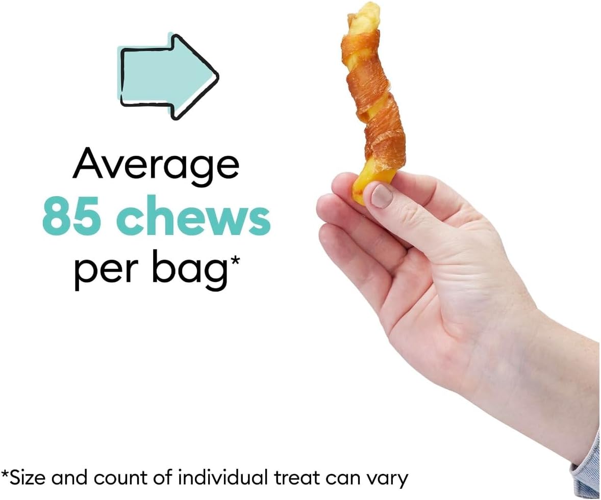 Wiggles & Wags Twists Dog Treats, Chicken & Sweet Potato, Soft and Chewy, 16 oz, with DN Essentials Bone Shaped Waste Bag Dispenser & Roll